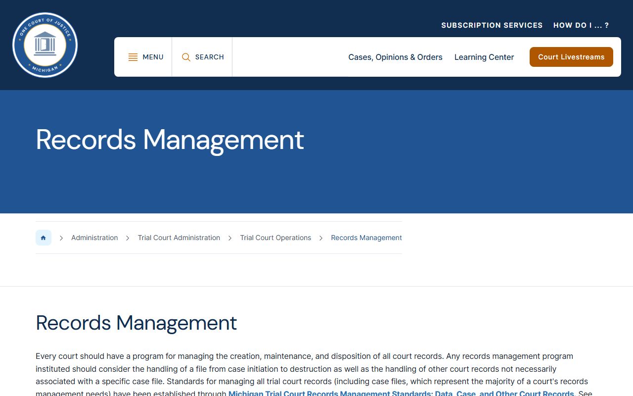 Alger County court records handling under Michigan trial court records management standards