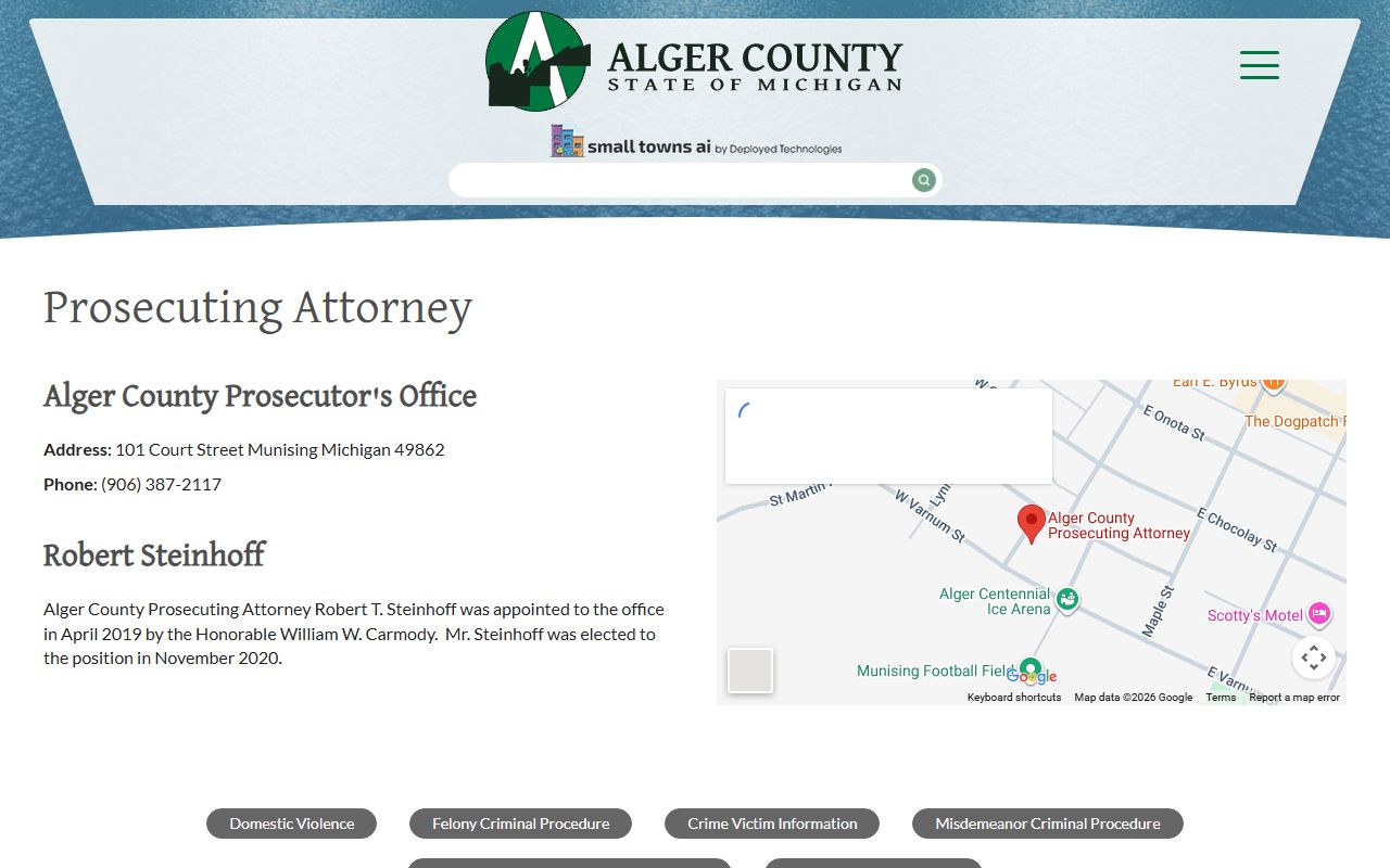 Alger County criminal court records prosecuting attorney office