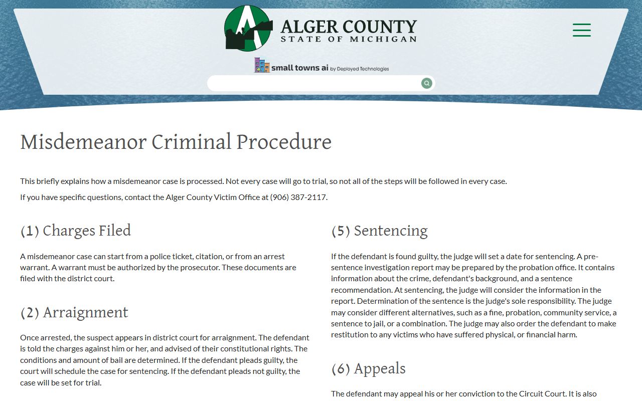 Alger County criminal court records misdemeanor procedure