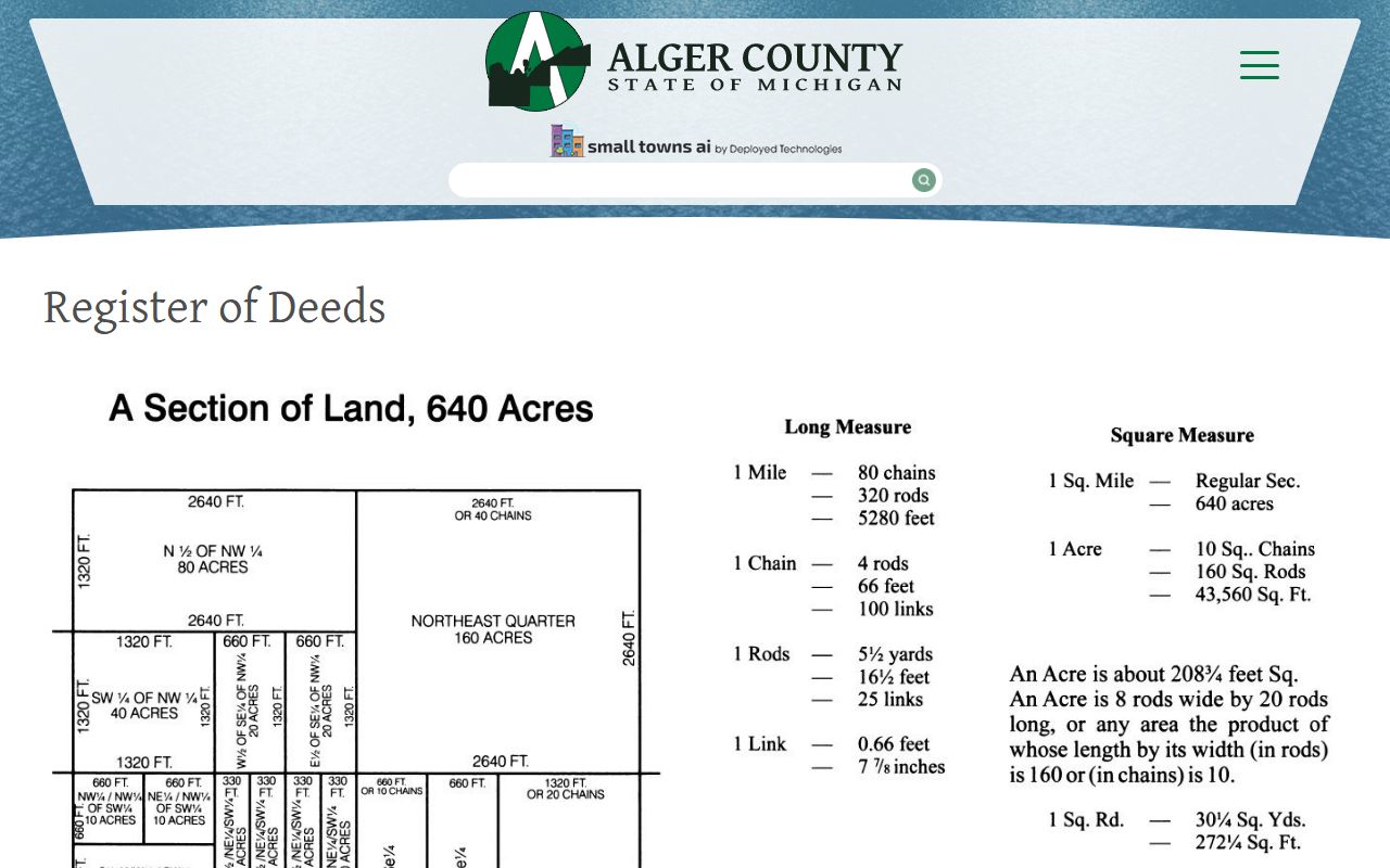 Alger County Circuit Court records and section of land property filings
