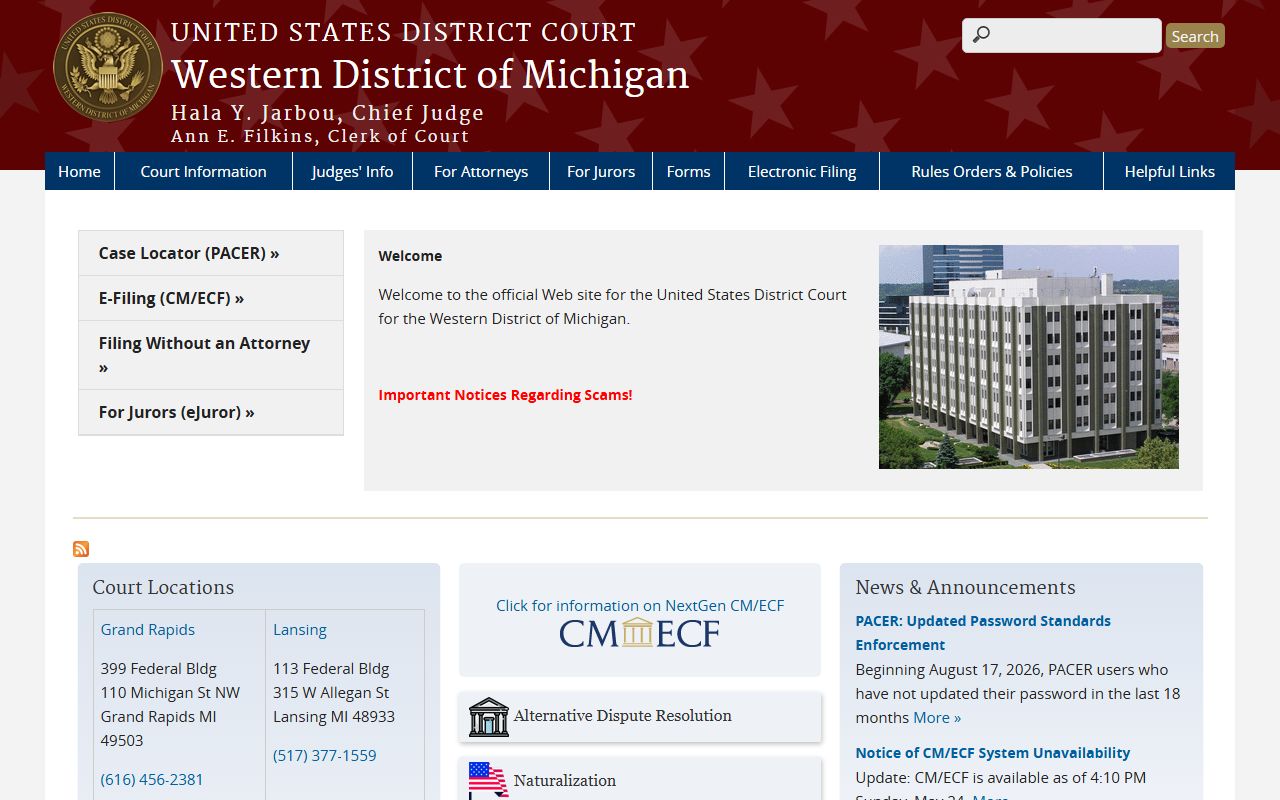 Alger County Circuit Court and the U.S. District Court for the Western District of Michigan