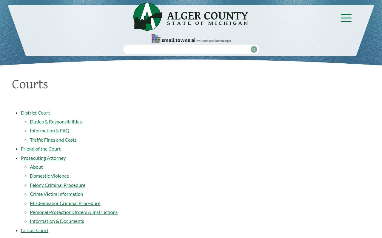 Alger County court records overview on the county courts page