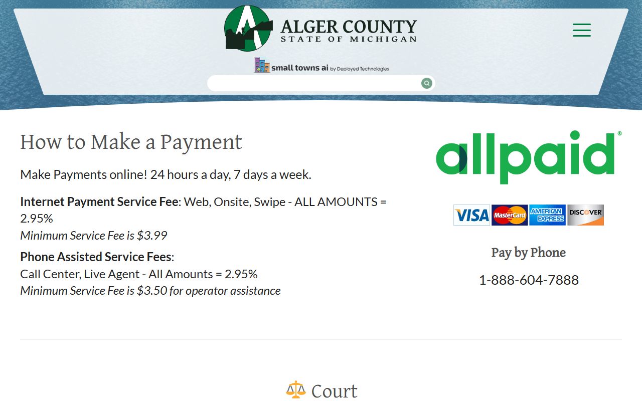 Alger County court records payments through the county payment portal