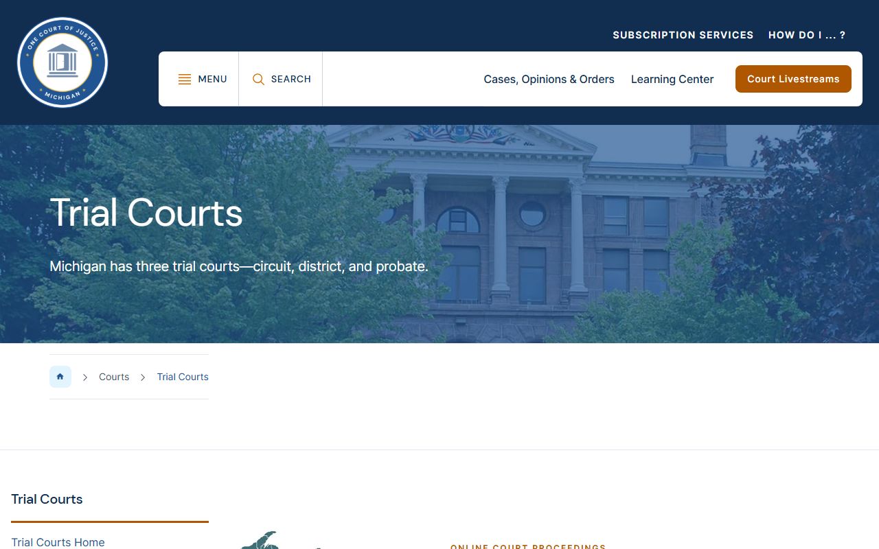 Alger County court records search on the Michigan trial courts page