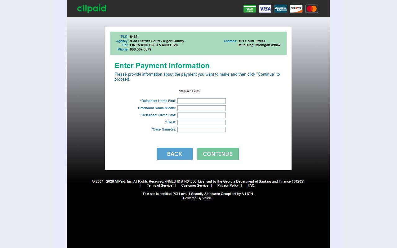Alger County traffic court records GovPayNow online fine payment portal